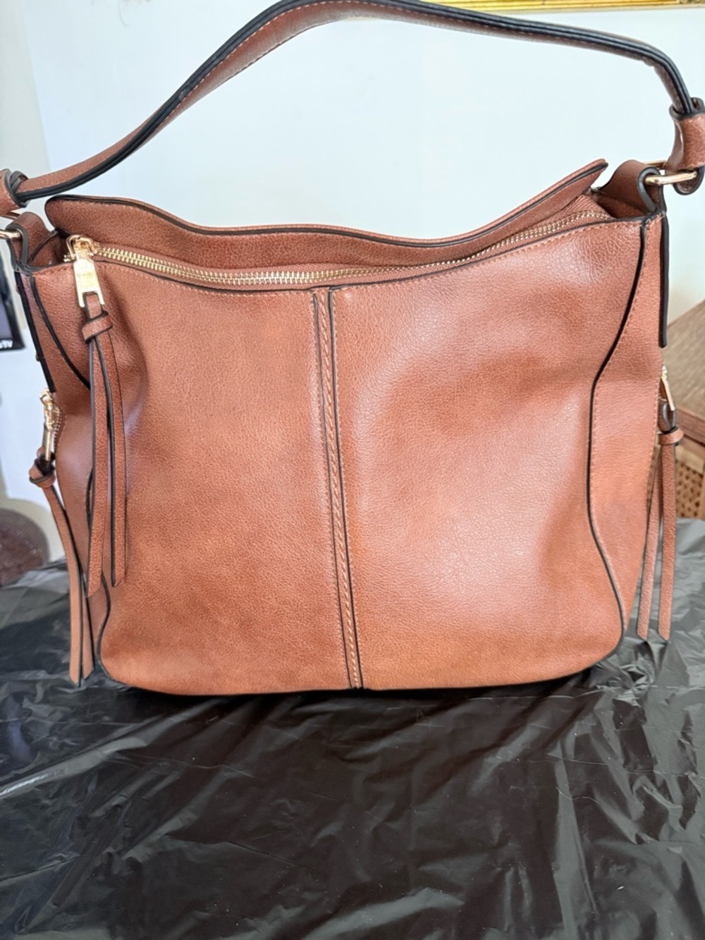 Realer Classic Brown Leather Hobo Bag